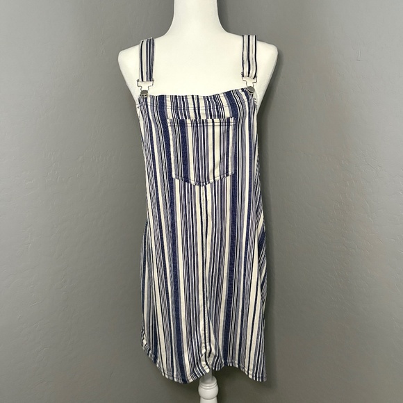 Eye Candy Overall‎ Dress Cream Blue Stripes Size XL - Picture 1 of 5